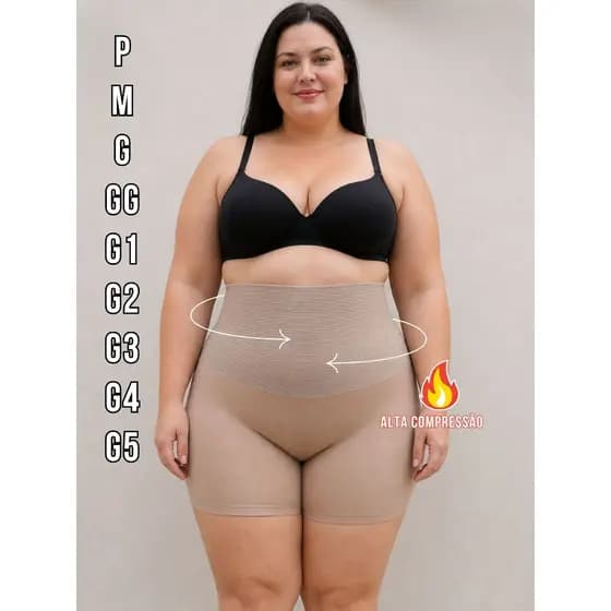 Short Cinta Modeladora Segura Barriga Plus Bermuda Anágua Modelador Afina Cintura Alta Compressão