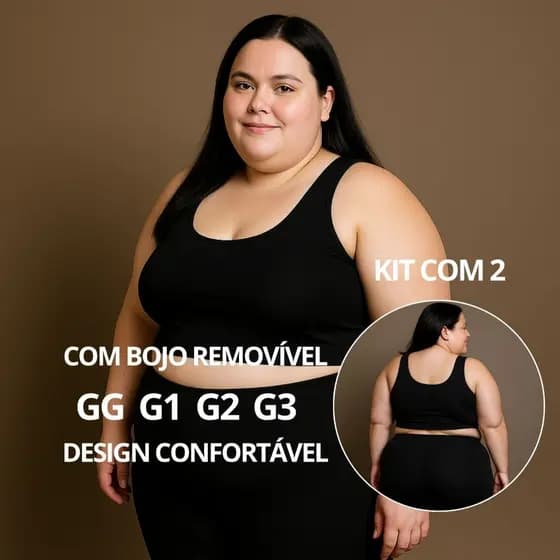 KIT 2 Tops Suplex Com Bojo Removível Cós Largo Academia Cropped Fitness Zero Transparência