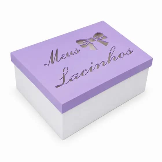 Caixa MDF Meus Lacinhos Lilás 20x16x8cm Organizadora De Laços