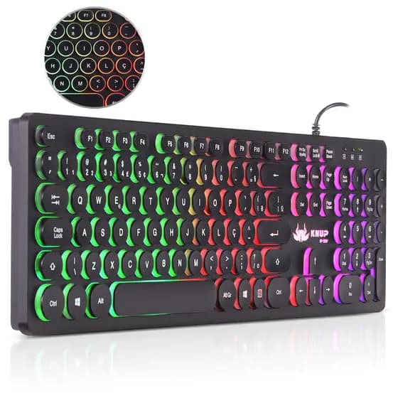 Teclado Semi Mecânico Gamer Com Fio USB Led RGB Abnt2 Teclas Chocolate Original Knup Computador Pc