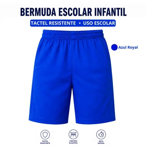 Bermuda Escolar Infantil Masculina Azul Royal Uniforme Menino Juvenil Short 2 a 16 Anos Kit