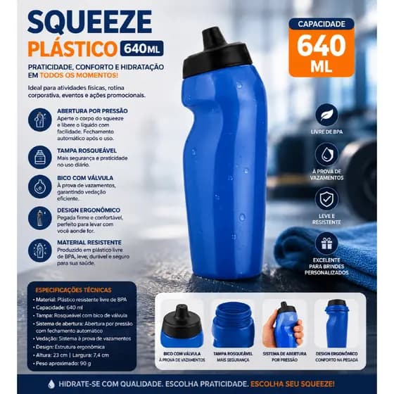 Garrafa Squeeze 640ml Ergonomica Valvula Antivazamento