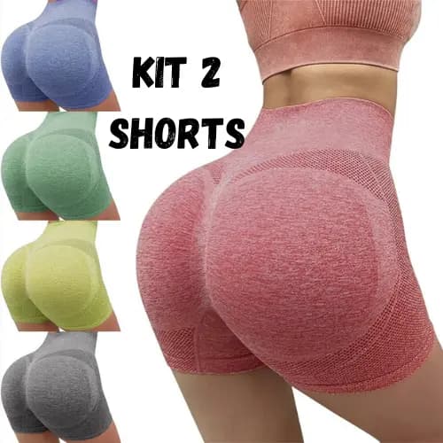 Kit 2 Shorts Legging Academia Short Feminino Levanta Bumbum Sem Costura Cintura Alta