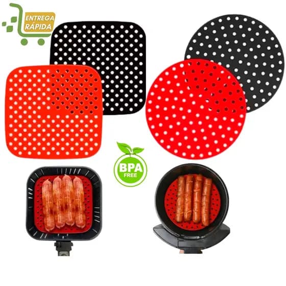 Tapete De Silicone Para Air Fryer Forno Fritadeira Antiaderente Reutilizável Quadrado e Redondo