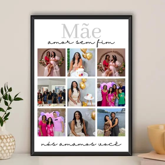 Quadro Dia Das Mãe Personalizado Com Fotos e Moldura de Madeira