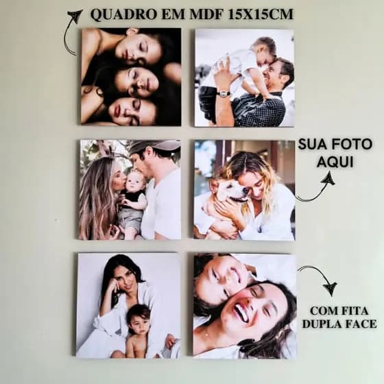 Quadro Personalizado MDF Tamanho 15x15cm Com Fita Dupla Face 3M - Sua Foto Personalizado