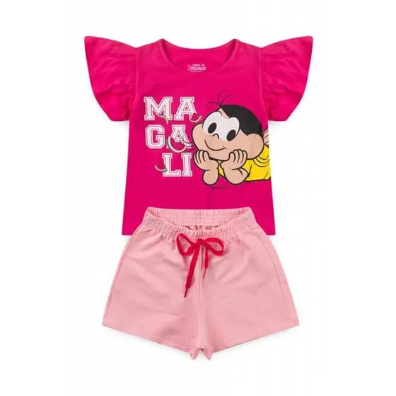 Conjunto Feminino Infantil Magali Humm Amo Melancia- Turma da Mônica