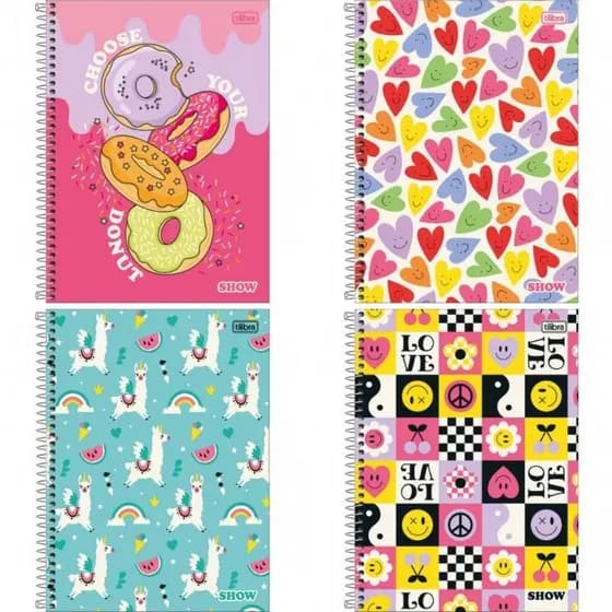 Caderno Universitário 1 ou 10 Matérias Capa Dura Show Feminino Tilibra / Papelaria / Material Escolar / Lhama / Emoji