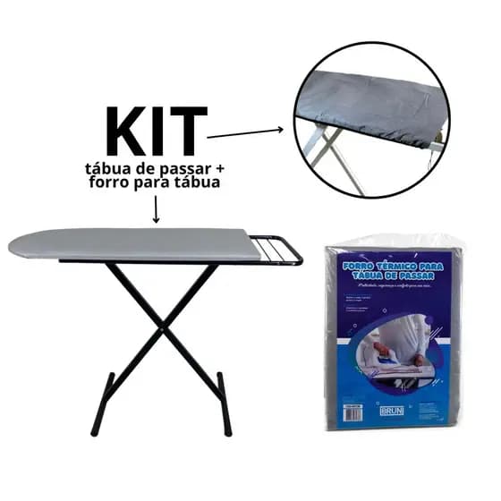 Kit Tábua de passar Reforçada Preta + Forro Térmico para Tábua