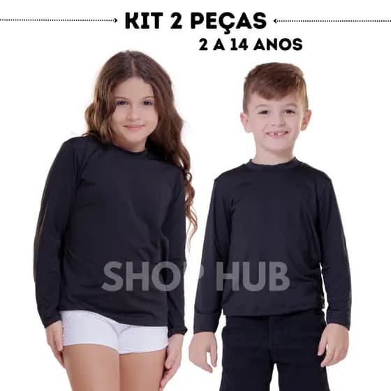 camisa térmica infantil kit 2 peças blusa uv menino e menina