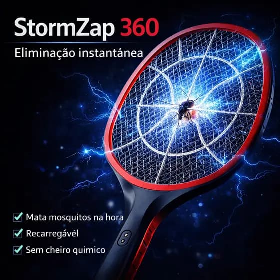 Raquete Elétrica Mata Mosquito Recarregável Bivolt StormZap 360 Mata Pernilongo Alta Potência