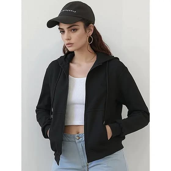 Blusa de Frio Moletom com Ziper Feminina Liso Direta Da Fabrica para inverno algodão