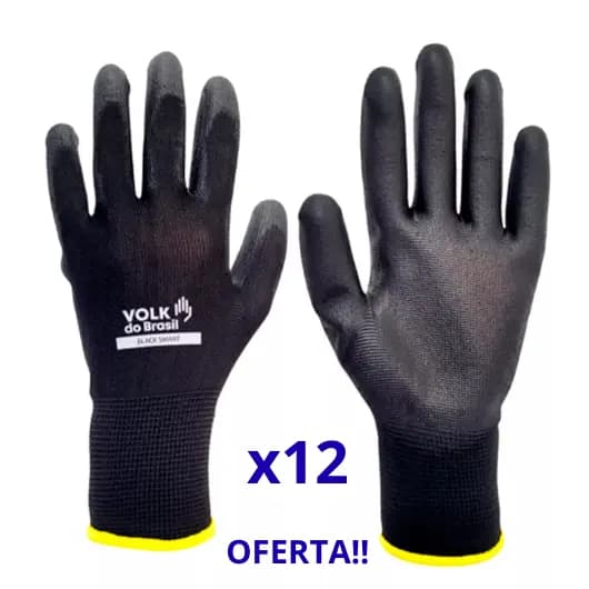 Kit 12 Luva Tatil Volk CA 30916 Multitato Luva PU Poliuretano Mecanico Eletrônicos Obras Eletricista