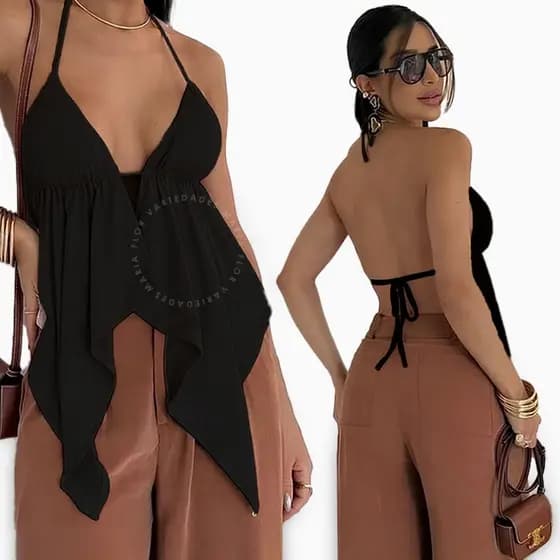 Top Cropped Feminino Malibu Babado Costas Nuas Cortininha Bata Tendência Boho Chic