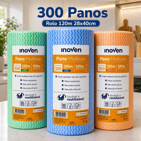 Pano Multiuso Tipo Perfex Rolo Pano de Limpeza Absorção 120m 300 Panos Lavável Reutilizável Descartavel Cozinha Vidro