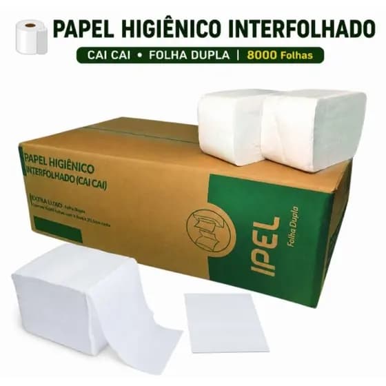 Papel Higiênico Cai Cai Interfolhado Folha Dupla Indaial Ipel Interfolha Caixa 8.000 folhas Extra Luxo Branco Macio Bom
