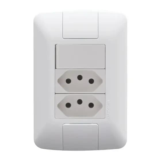 Conj. 4x2 C/ 1 Interruptor Simples 6A 250V + 2 Tomadas 2P+T 10A 250V Branco 57241087 Aria Tramontina