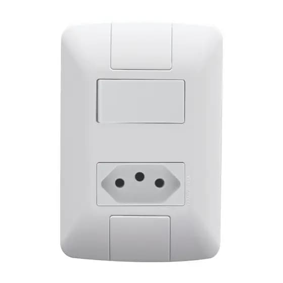 Conj. 4x2 Com 1 Interruptor Simples 6A 250V e 1 Tomada 20A 2P+T 250V Branco 57241044 Aria Tramontina