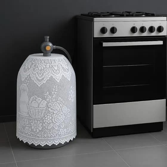 Capa Botijão De Gás Renda Cozinha Branca Poliéster