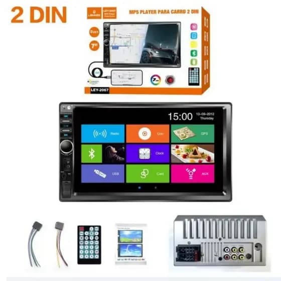 Central Multimídia Automotiva 2 Dim 7 Polegadas MP5 USB/AUX/TF Mirrorlink Touch Screen Iluminação 7 Cores