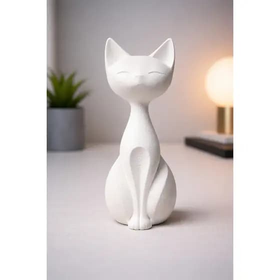 Escultura Decorativa Gato Minimalista | Estátua Moderna em PLA 3D | Decoração Elegante para Casa
