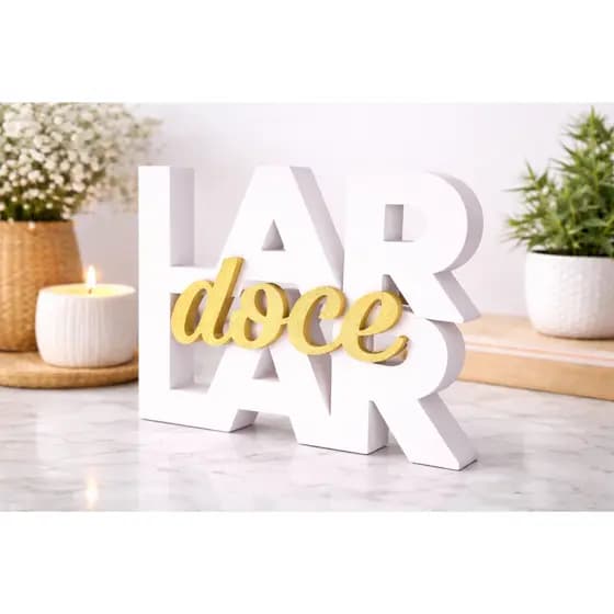 Placa Decorativa LAR DOCE LAR 3D | Decoração Moderna para Sala | Presente Criativo em PLA