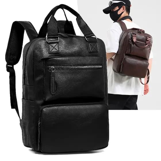 Mochila Masculina de Grande Capacidade em Couro PU, Mochilas de Viagem para Meninos, Mochilas Impermeáveis para Laptop