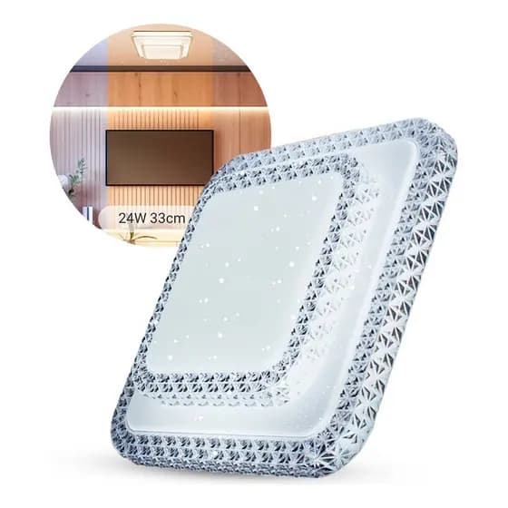 Plafon Luminaria Cristal Led 24w Quadrado Sobrepor Multicor