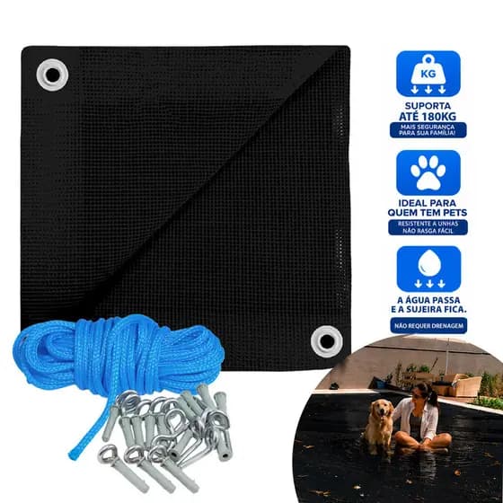 Tela Piscina Preta 3x7 Fechamento Seguro Reforçado Contra Quedas Kit Instalação