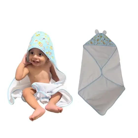 Kit 2 Unidades Toalha Banho Bebê com Capuz de Orelhinha Poliéster Atoalhado 70x70 cm