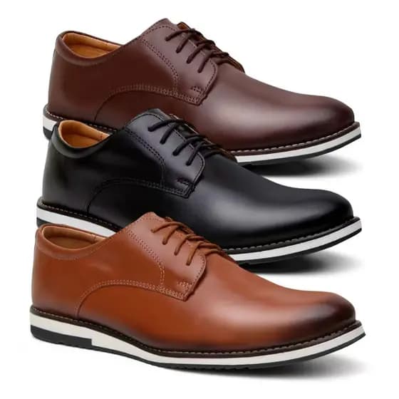 Kit 3 Pares de Sapato Oxford Masculino Social Elegante Moderno de Couro Nobre Macio Com Solado Leve Confortável Estiloso