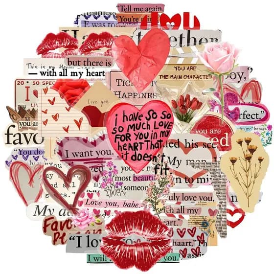Adesivos Femininos De Doodle De Amor Para O Dia Dos Namorados (50 Peças)-Decorativos Animais De Estimação Diários , Pape