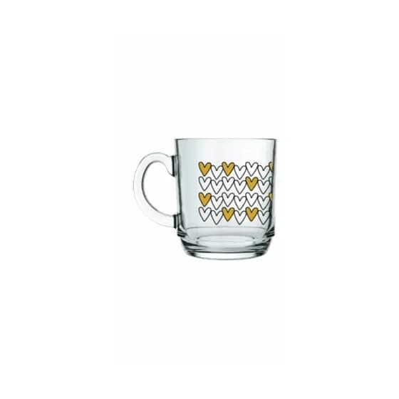 Caneca Aspen Love Gold Coração Dourado 300ml Vidro Nadir Figueiredo Decorada Allmix Coração Amarelo Dia dos Namorados