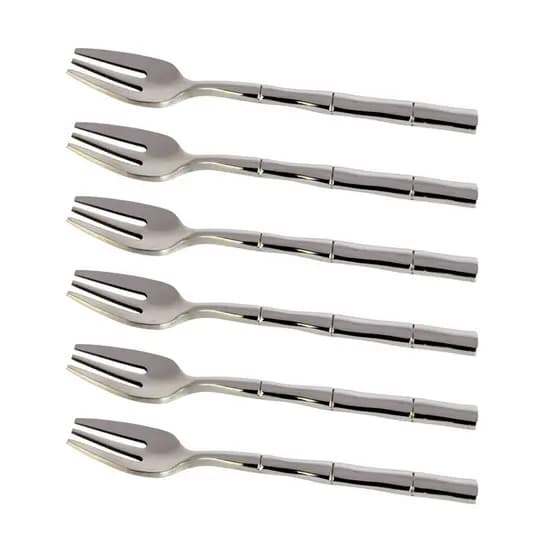 Jogo 6 Garfos para Bolo Steel Wood em Aço Inox com Cabo Estilo Bambu Fracalanza Full Fit