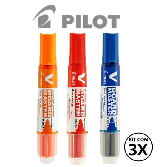 Kit com 3 Marcadores Para Quadro Branco V-Board Master - PILOT