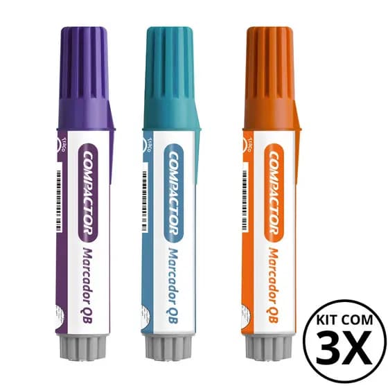 Kit com 3 Marcadores Para Quadro Branco - COMPACTOR