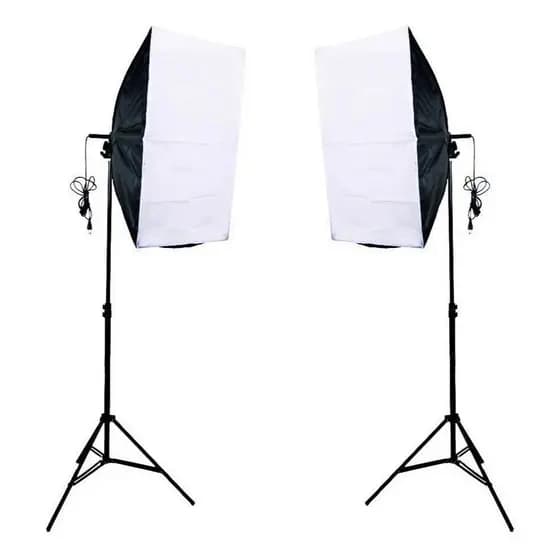 Kit Par de Softbox 50x70cm e Tripé Estúdio Fotografia Video Iluminação Luz Contínua Soquete E27