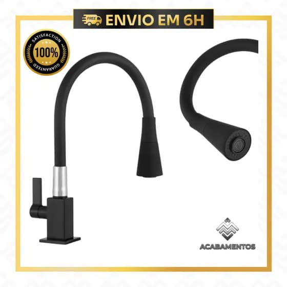 Torneira Gourmet Flexível Bancada Cozinha Pia Cuba 2 Jatos Luxo Preto