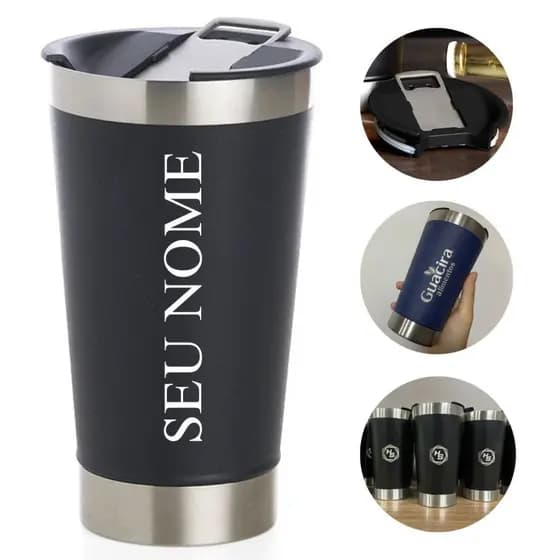 Copo Térmico Inox Personalizado com Nome, Logo e Time.