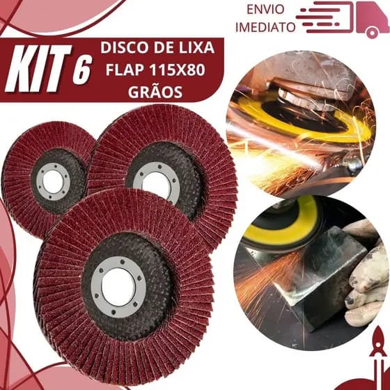 Kit 6/3/2 Disco Flaps 115x80 Grão 80 Disco de Lixa Abrasivo Profissional para Ferro, Aço e Madeira