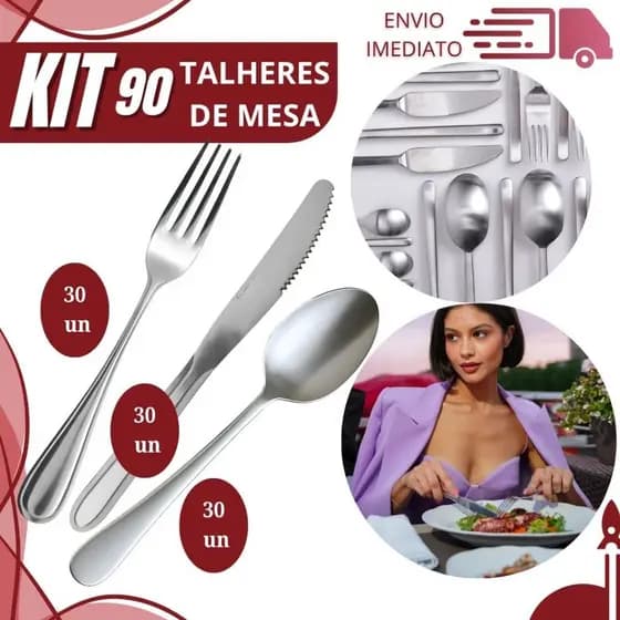 Kit 90 Talher Colher Garfo e Faca Aço Inoxidável Sofisticado para Restaurante Buffet Cozinha e Casa
