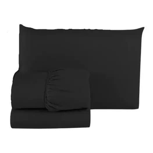 Kit Jogo De Lencol Solteiro 3 Pecas Preto Premium Macio Confortável