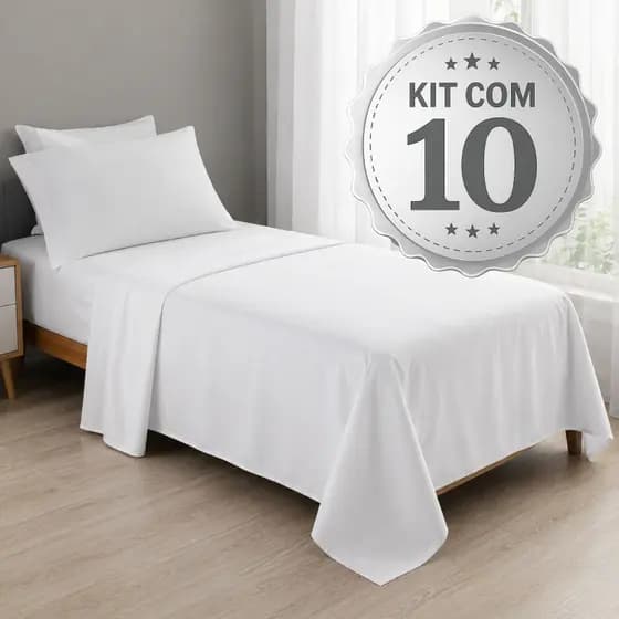 Kit 10 Lencol Solteiro Avulso Sem Elásticos Plano Branco