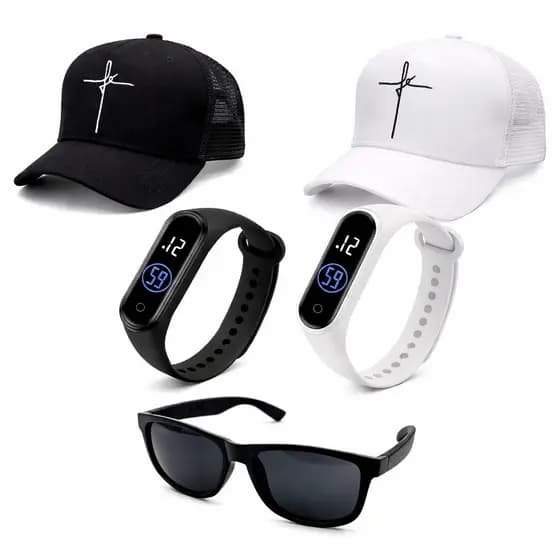 Kit Boné Regulável + Relógio Original A Prova d'água + Óculos Proteção Preto