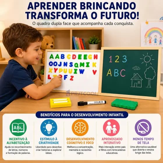 Lousa quadro branco verde 40x60 Magnetica Infantil Ima letras Educativos Madeira
