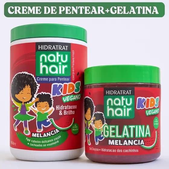 Kit Creme de Pentear Melancia + Gelatina de Melancia NATUHAIR 500g - Modelador de cachos Antifrizz