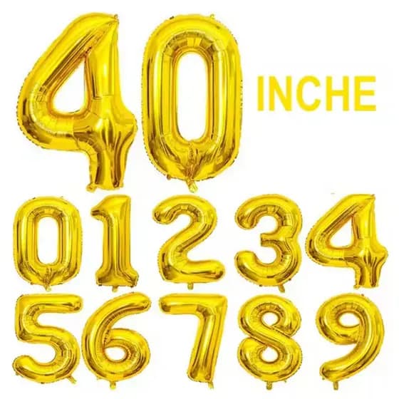 50 BALÕES NÚMERO 40CM DOURADO ATACADO - BALÕES METALIZADOS