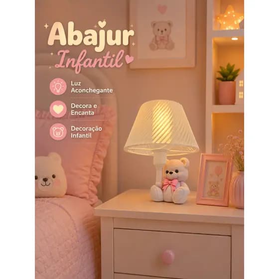 Abajur Infantil Ursinho – Delicadeza, Conforto e Encanto para o Quarto dos Pequenos