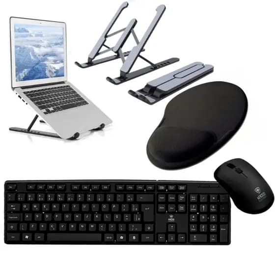 Kit Teclado E Mouse Com Fio Kross + Suporte de mesa para Notebook + Mouse Pad com apoio