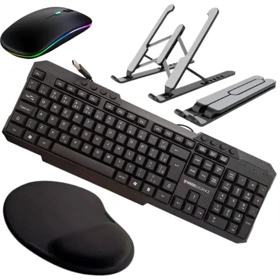 Kit Suporte De Notebook + Teclado Com Fio kross + Mouse Sem Fio recarregavel + mouse Pad Antiderrapante